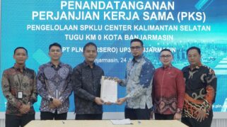 Perkuat Infrastruktur Kendaraan Listrik, PLN UP3 Banjarmasin Gandeng PT Nusa Bangun Banua Bangun SPKLU Center Kalsel